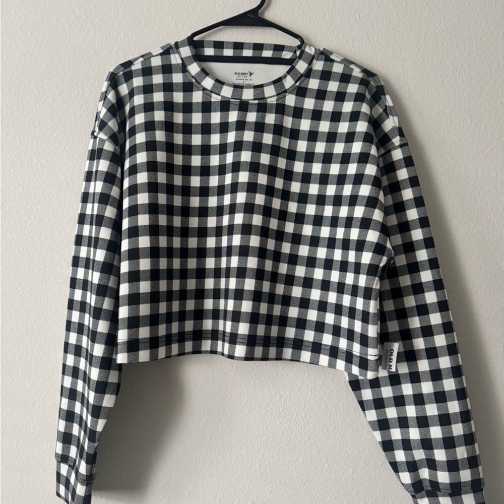 Old Navy Black and White Gingham Cropped Sweatshirt